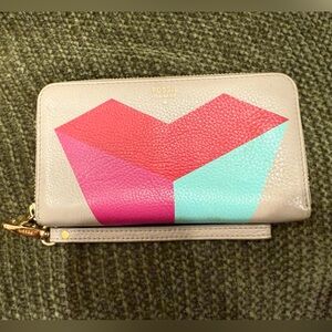 Fossil Gray Leather Wristlet/Wallet